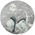 Bambi Sleeping Dinosaur Kids Rug, Blue and Grey Nursery and Kids Bedroom Play Mat, Soft 13mm Pile, Rectangle and Round