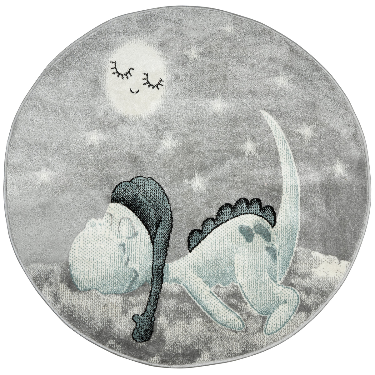 Bambi Sleeping Dinosaur Kids Rug, Blue and Grey Nursery and Kids Bedroom Play Mat, Soft 13mm Pile, Rectangle and Round