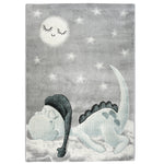 Bambi Sleeping Dinosaur Kids Rug, Blue and Grey Nursery and Kids Bedroom Play Mat, Soft 13mm Pile, Rectangle and Round
