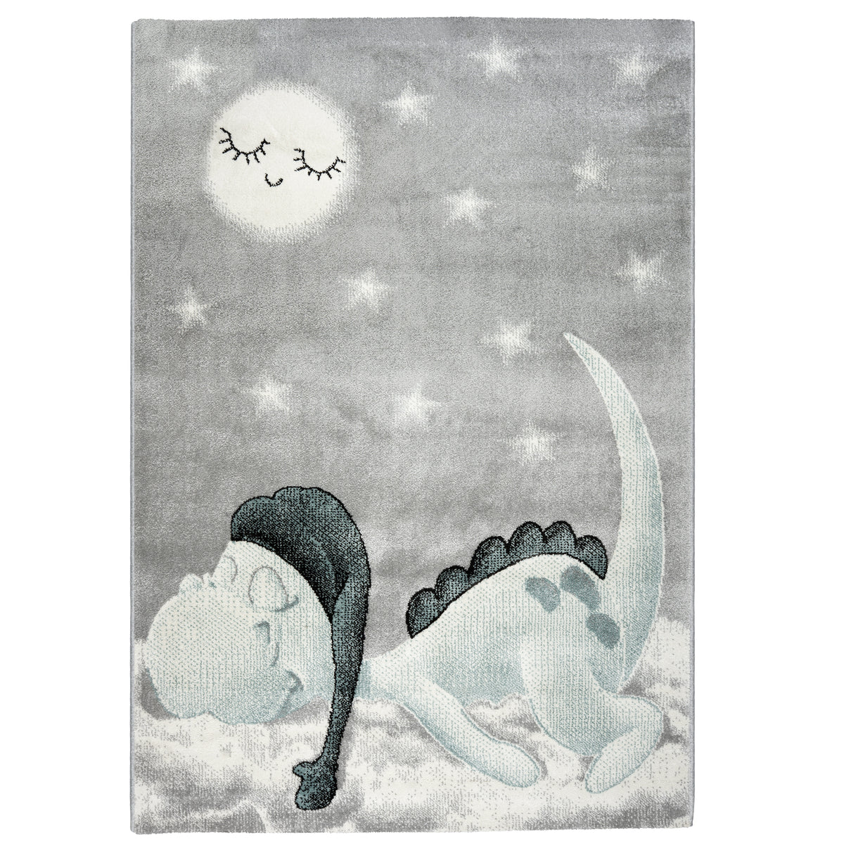 Bambi Sleeping Dinosaur Kids Rug, Blue and Grey Nursery and Kids Bedroom Play Mat, Soft 13mm Pile, Rectangle and Round
