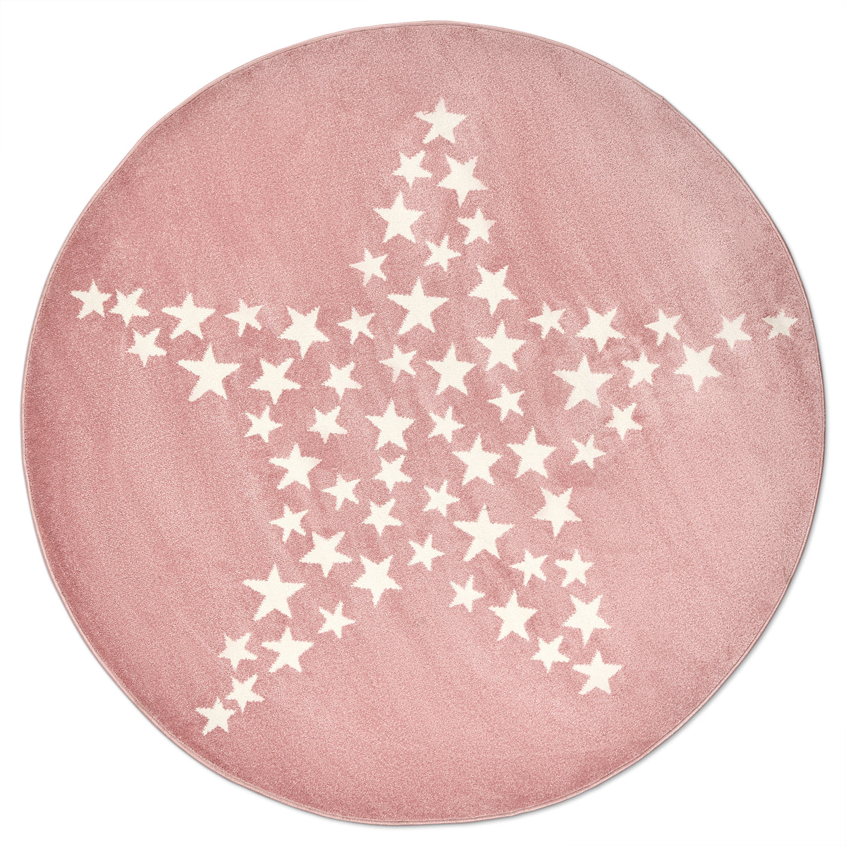 Bambi Pink Stars Kids Rug, Soft 13mm Pile Nursery and Playroom Rug, Hessian Backed, Rectangle and Round Sizes