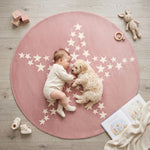Bambi Pink Stars Kids Rug, Soft 13mm Pile Nursery and Playroom Rug, Hessian Backed, Rectangle and Round Sizes