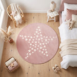 Bambi Pink Stars Kids Rug, Soft 13mm Pile Nursery and Playroom Rug, Hessian Backed, Rectangle and Round Sizes