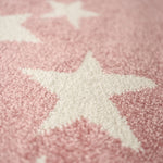 Bambi Pink Stars Kids Rug, Soft 13mm Pile Nursery and Playroom Rug, Hessian Backed, Rectangle and Round Sizes