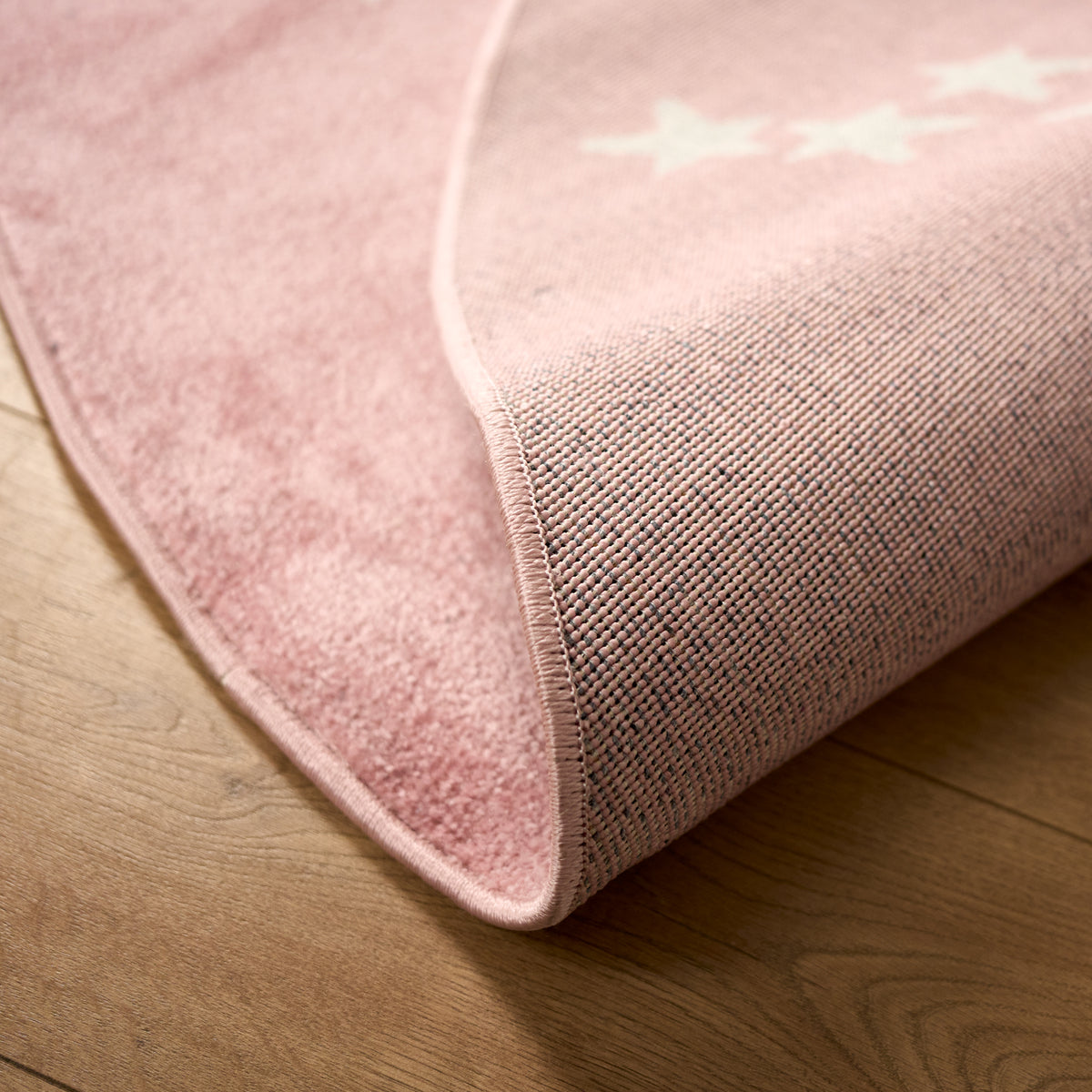 Bambi Pink Stars Kids Rug, Soft 13mm Pile Nursery and Playroom Rug, Hessian Backed, Rectangle and Round Sizes