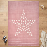 Bambi Pink Stars Kids Rug, Soft 13mm Pile Nursery and Playroom Rug, Hessian Backed, Rectangle and Round Sizes