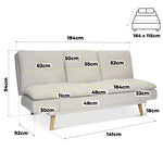Soho Click Clack Sofa Bed, Beige Linen Blend 3 Seater 4-in-1 Convertible Sofa with Drinks Table and Cup Holders