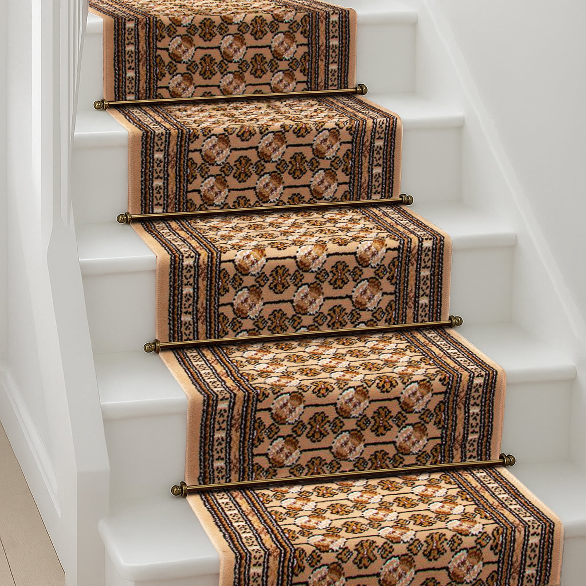 Beige Bokhara Stair Runner, Traditional Hessian Backed Hallway Carpet Runner, 60cm Wide, 9mm Pile, Custom Lengths