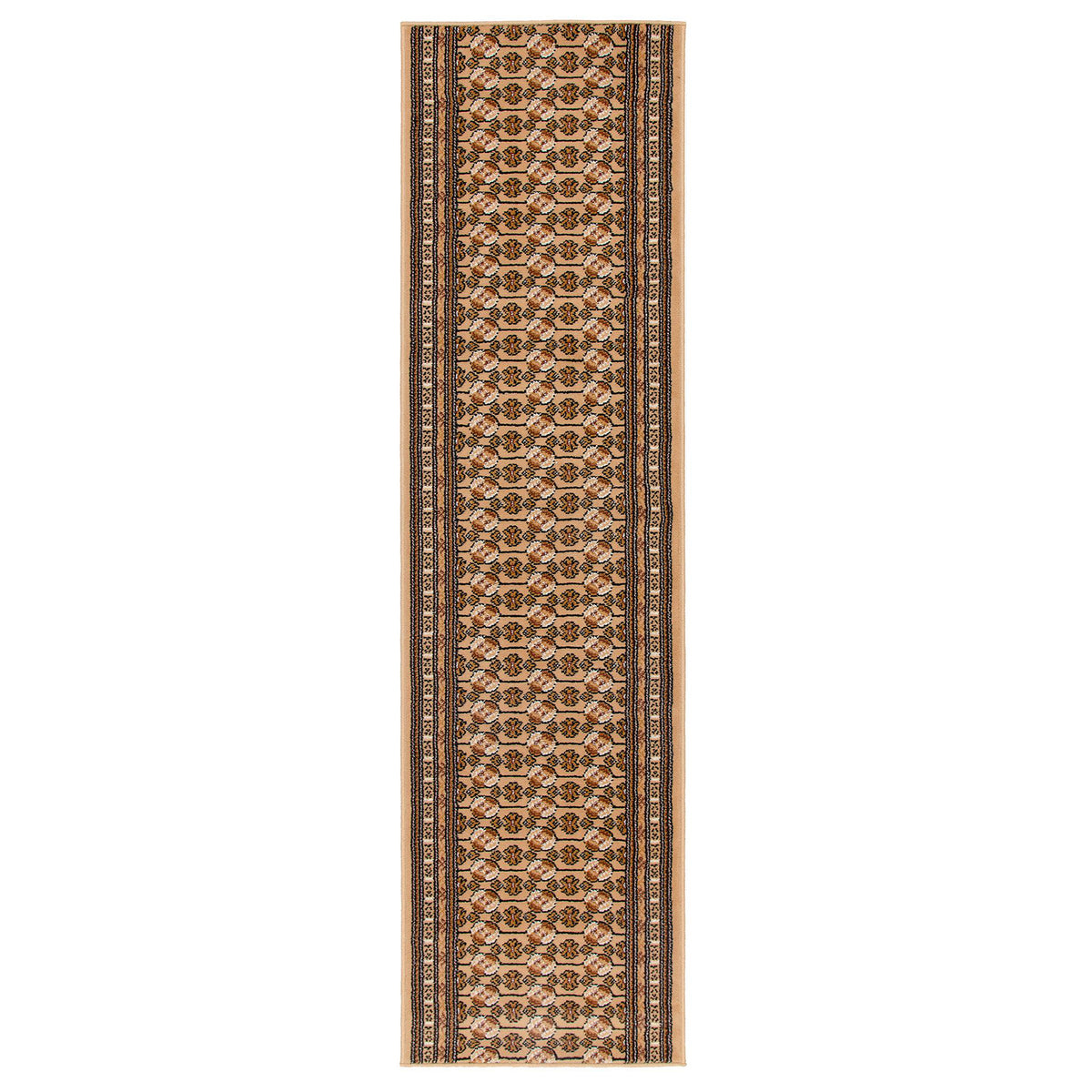 Beige Bokhara Stair Runner, Traditional Hessian Backed Hallway Carpet Runner, 60cm Wide, 9mm Pile, Custom Lengths