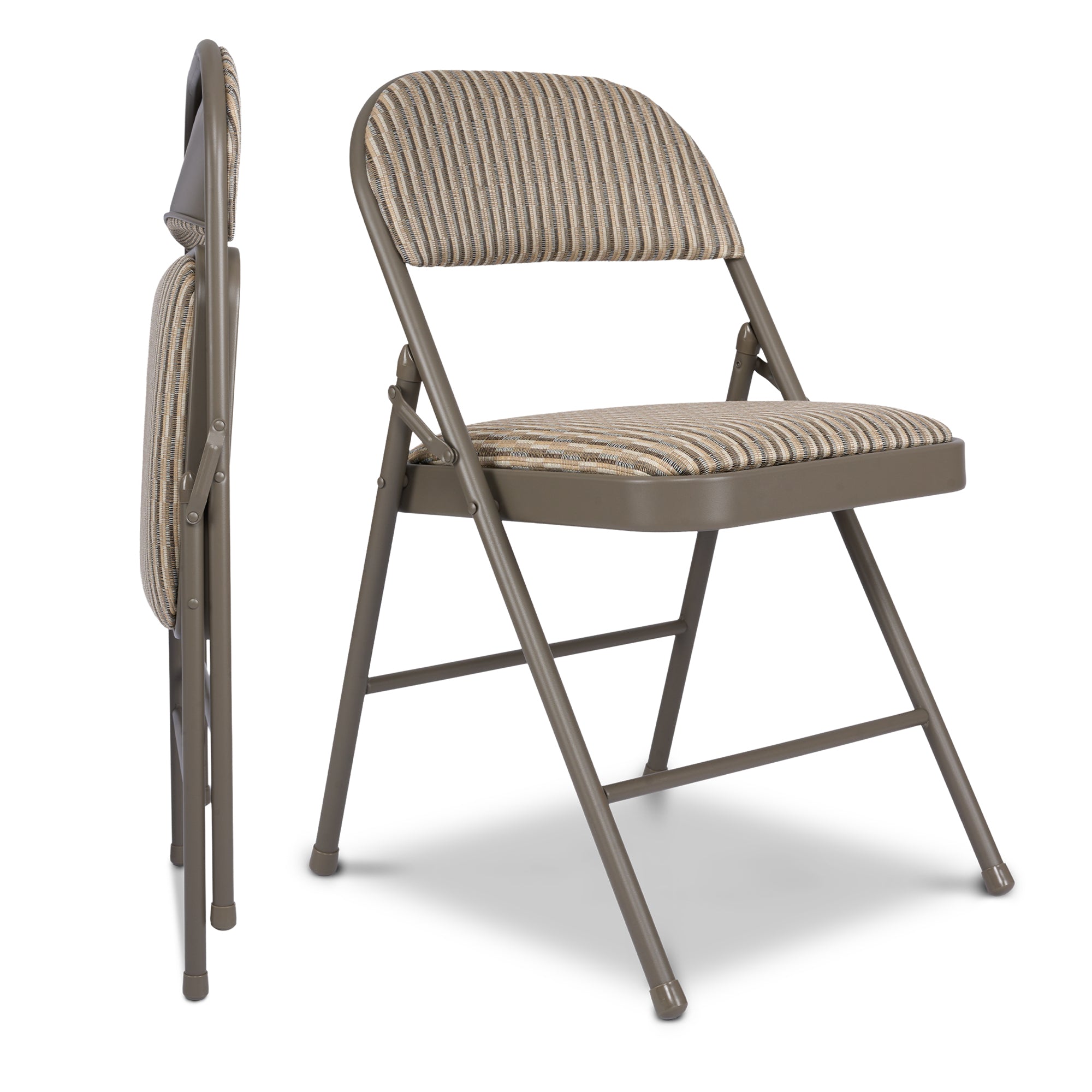 Padded Fabric Folding Chair, Grey Beige Foldable Dining and Desk Chair with Tubular Steel Frame, No Assembly