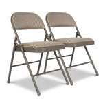 Padded Fabric Folding Chair, Grey Beige Foldable Dining and Desk Chair with Tubular Steel Frame, No Assembly