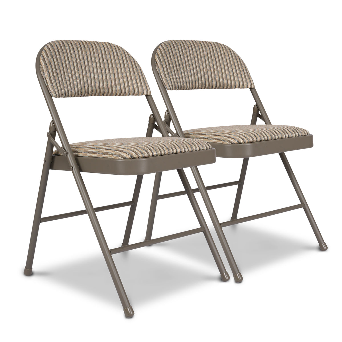 Padded Fabric Folding Chair, Grey Beige Foldable Dining and Desk Chair with Tubular Steel Frame, No Assembly