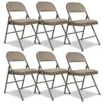 Padded Fabric Folding Chair, Grey Beige Foldable Dining and Desk Chair with Tubular Steel Frame, No Assembly