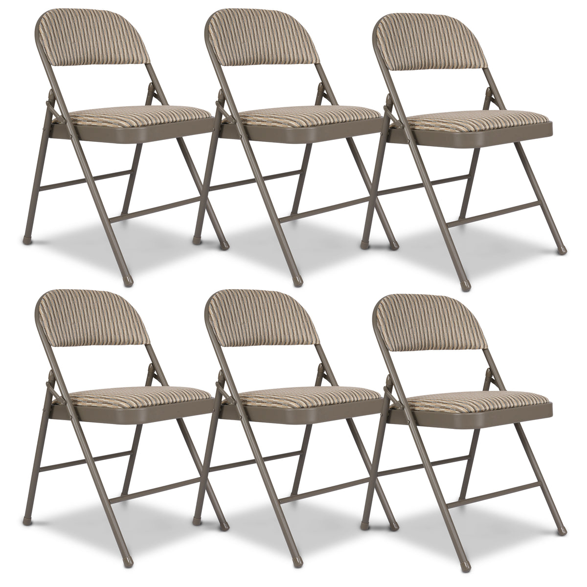 Padded Fabric Folding Chair, Grey Beige Foldable Dining and Desk Chair with Tubular Steel Frame, No Assembly