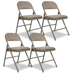 Padded Fabric Folding Chair, Grey Beige Foldable Dining and Desk Chair with Tubular Steel Frame, No Assembly
