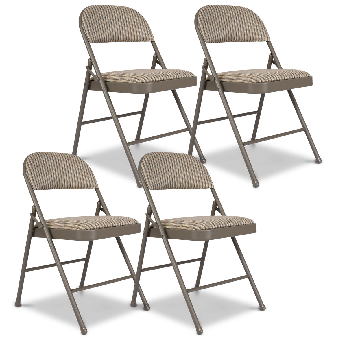 Padded Fabric Folding Chair, Grey Beige Foldable Dining and Desk Chair with Tubular Steel Frame, No Assembly