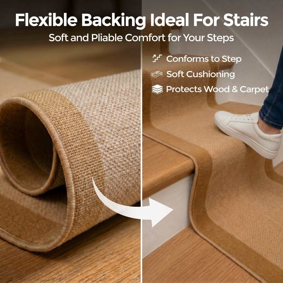 Beige Border Stair Runner, Classic Neutral Hallway Carpet Runner, Flexible Hessian Backed, 60cm Wide, Custom Length