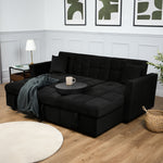Milo Black Corner Sofa Bed with Storage - Velvet Sofa Bed & Pull Out Bed