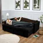 Milo Black Corner Sofa Bed with Storage - Velvet Sofa Bed & Pull Out Bed
