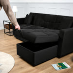 Milo Black Corner Sofa Bed with Storage - Velvet Sofa Bed & Pull Out Bed