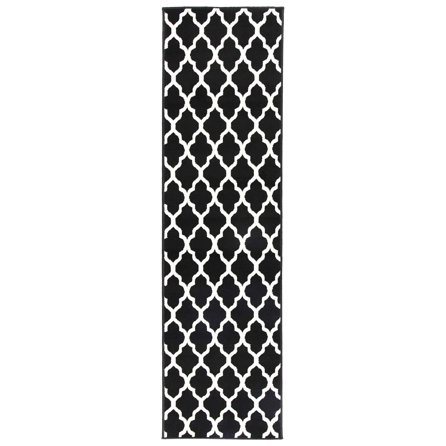 Black & White Trellis Runner Rug | Hessian Backed Flexible Stair & Hallway Carpet Runner