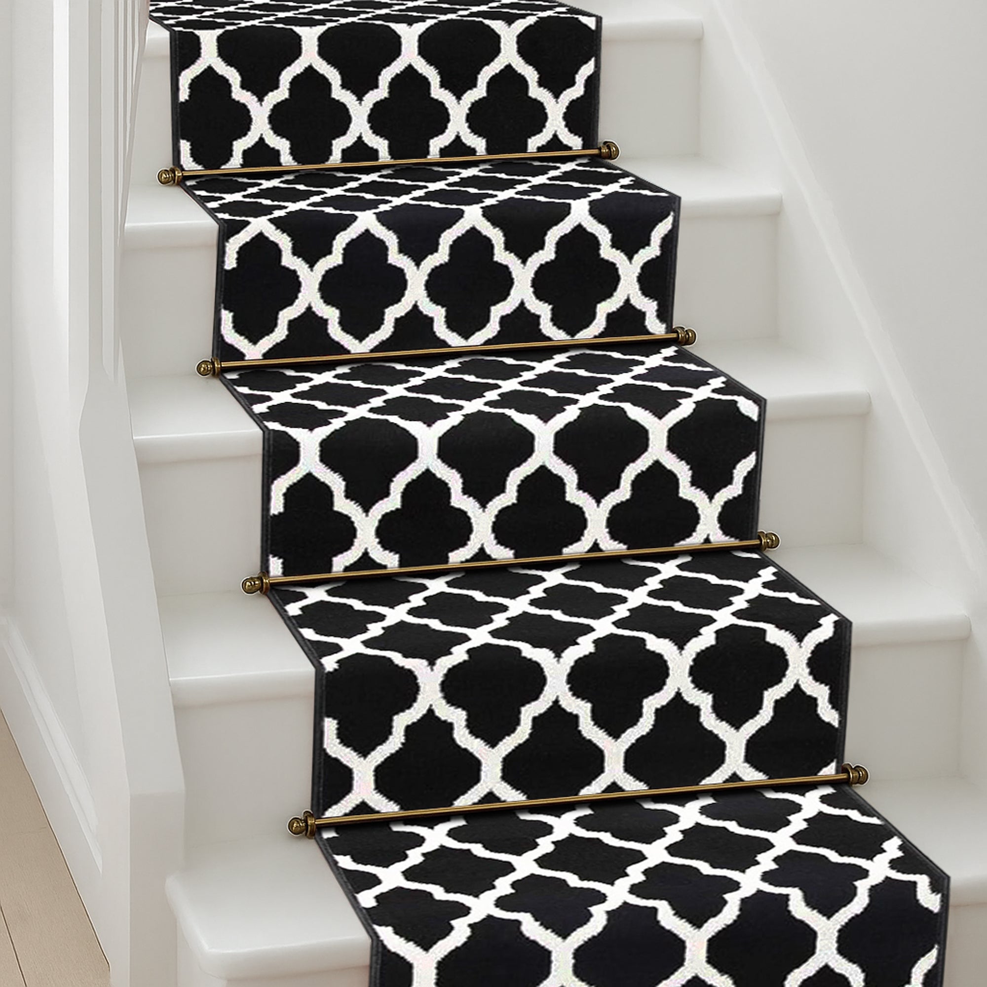 Tapis d'escalier de cuisine résistant avec envers en toile de jute - Treillis noir du Texas