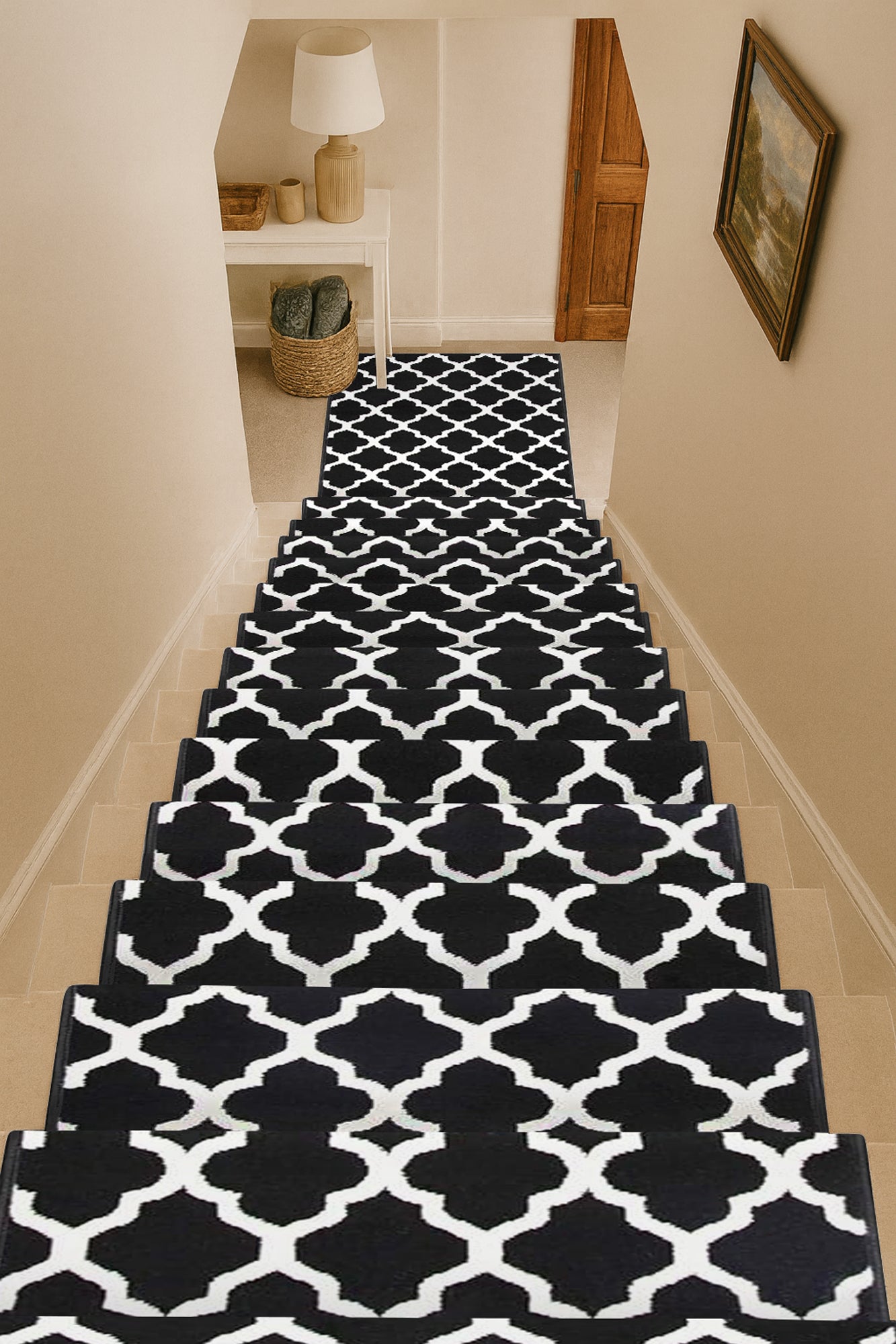 Black & White Trellis Runner Rug | Hessian Backed Flexible Stair & Hallway Carpet Runner