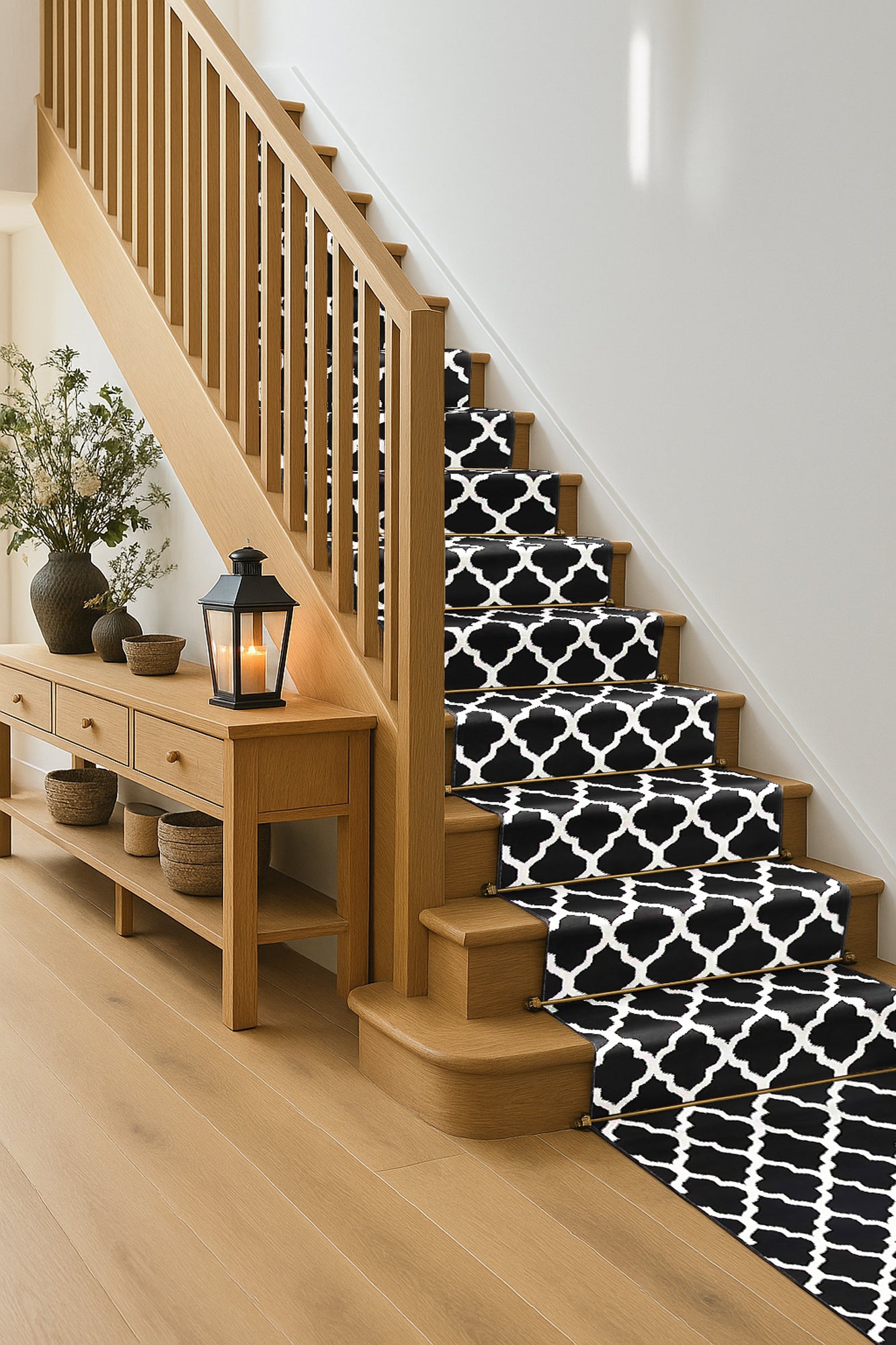 Black & White Trellis Runner Rug | Hessian Backed Flexible Stair & Hallway Carpet Runner