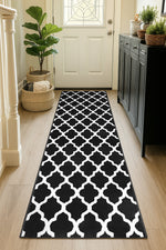 Black & White Trellis Runner Rug | Hessian Backed Flexible Stair & Hallway Carpet Runner