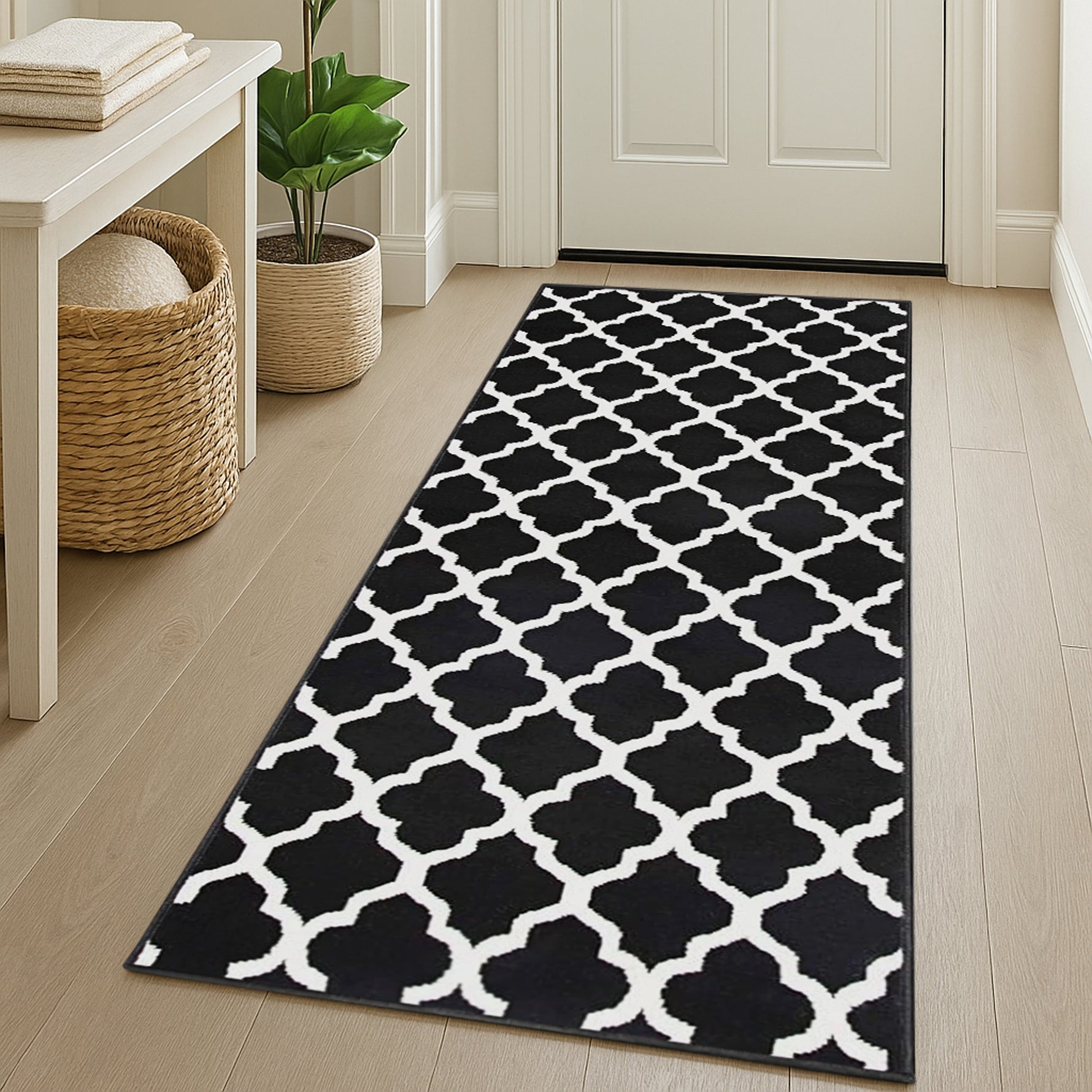Black & White Trellis Runner Rug | Hessian Backed Flexible Stair & Hallway Carpet Runner