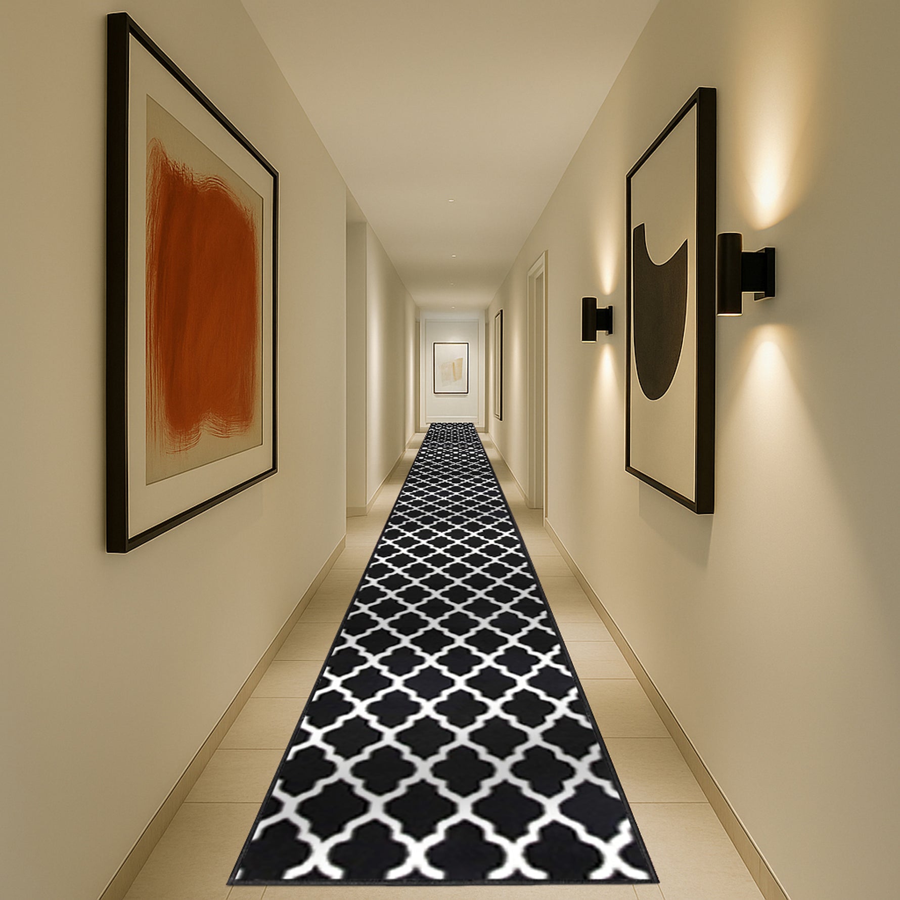 Black & White Trellis Runner Rug | Hessian Backed Flexible Stair & Hallway Carpet Runner