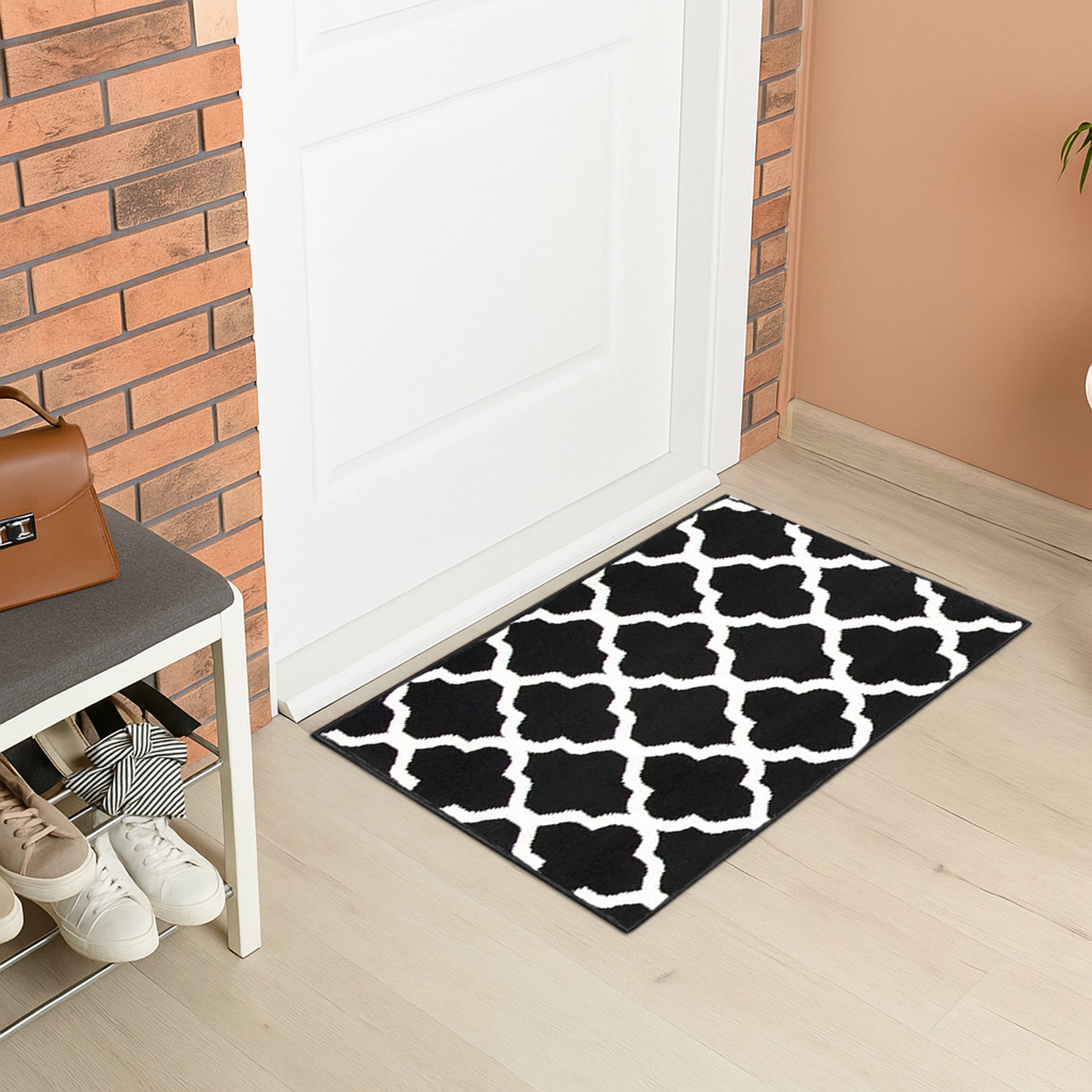 Black & White Trellis Runner Rug | Hessian Backed Flexible Stair & Hallway Carpet Runner