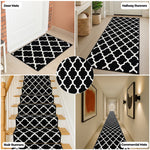 Texas Black and White Trellis Stair Runner, Moroccan Geometric Hessian Backed Hallway Runner, Custom Length