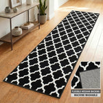 Texas Black and White Trellis Stair Runner, Moroccan Geometric Hessian Backed Hallway Runner, Custom Length