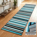 Texas Teal and Black Striped Stair Runner, Turquoise Lines Hallway Carpet Runner Rug, 60cm Wide, Custom Lengths