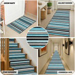 Texas Teal and Black Striped Stair Runner, Turquoise Lines Hallway Carpet Runner Rug, 60cm Wide, Custom Lengths