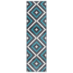 Tapis d'escalier de cuisine avec envers en toile de jute - Motifs géométriques bleu et gris du Texas