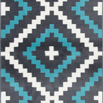Tapis d'escalier de cuisine avec envers en toile de jute - Motifs géométriques bleu et gris du Texas