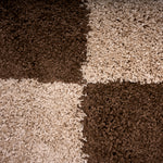 California Beige Checked Shaggy Rug, Cream, Beige and Brown Tartan Thick 5cm Pile Rug for Living Room and Bedroom