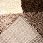 California Beige Checked Shaggy Rug, Cream, Beige and Brown Tartan Thick 5cm Pile Rug for Living Room and Bedroom