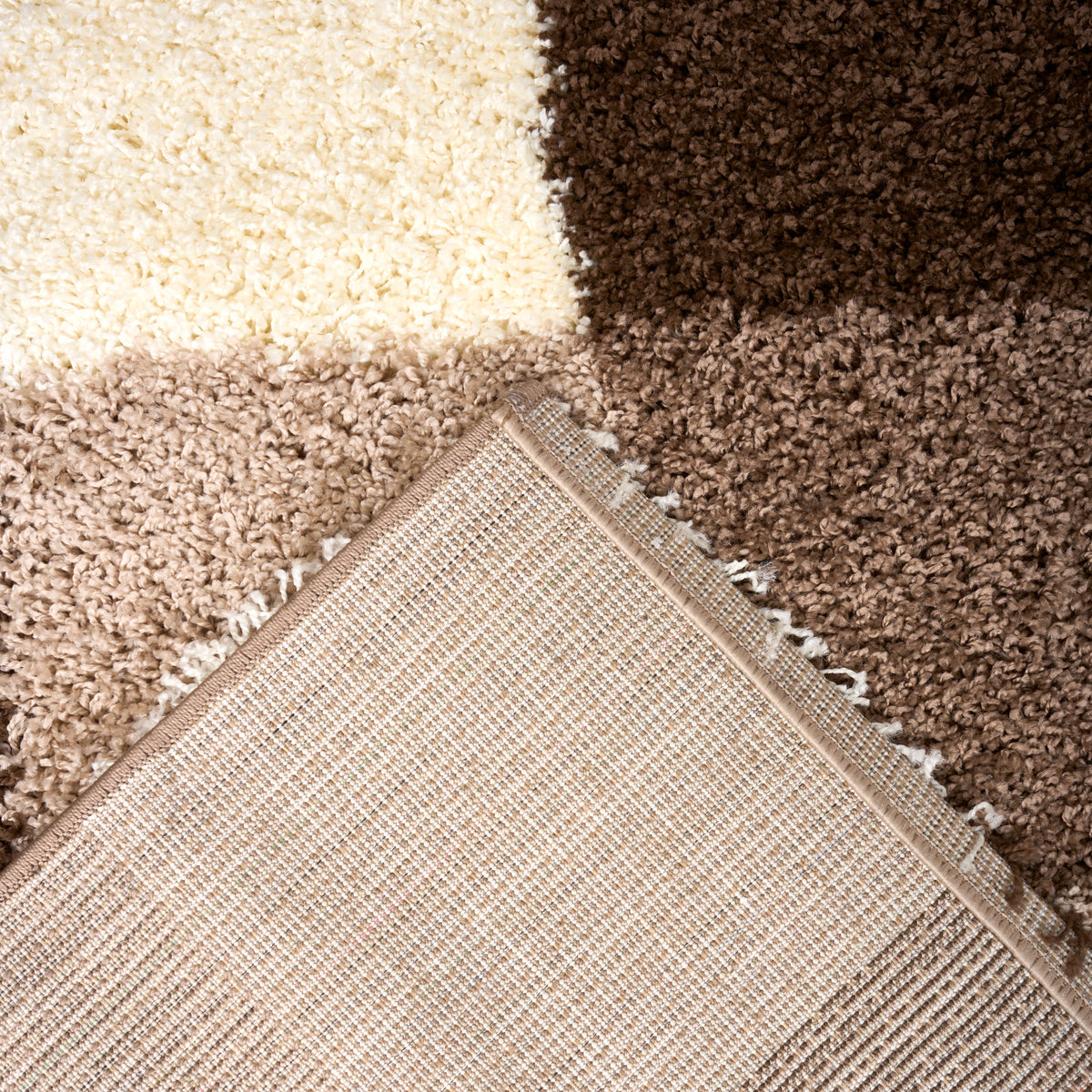 California Beige Checked Shaggy Rug, Cream, Beige and Brown Tartan Thick 5cm Pile Rug for Living Room and Bedroom