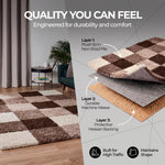 California Beige Checked Shaggy Rug, Cream, Beige and Brown Tartan Thick 5cm Pile Rug for Living Room and Bedroom