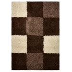 California Brown Checked Shaggy Rug, Brown, Beige and Cream Tartan Thick 5cm Pile Rug for Living Room and Bedroom