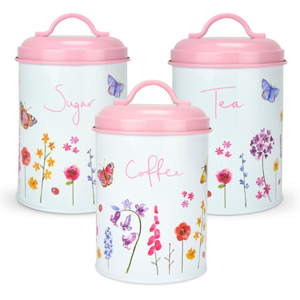 Butterfly Garden Floral Kitchen Storage Canister Tins - Tea, Coffee, Sugar, Biscuits-5056536122902-Bargainia.com