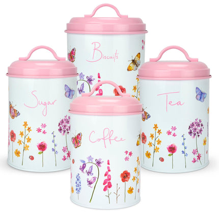 Butterfly Garden Floral Kitchen Storage Canister Tins - Tea, Coffee, Sugar, Biscuits-5056536122919-Bargainia.com