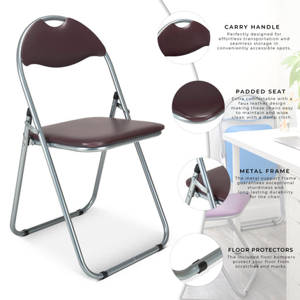 Folding Padded Office Chair - Brown-Bargainia.com