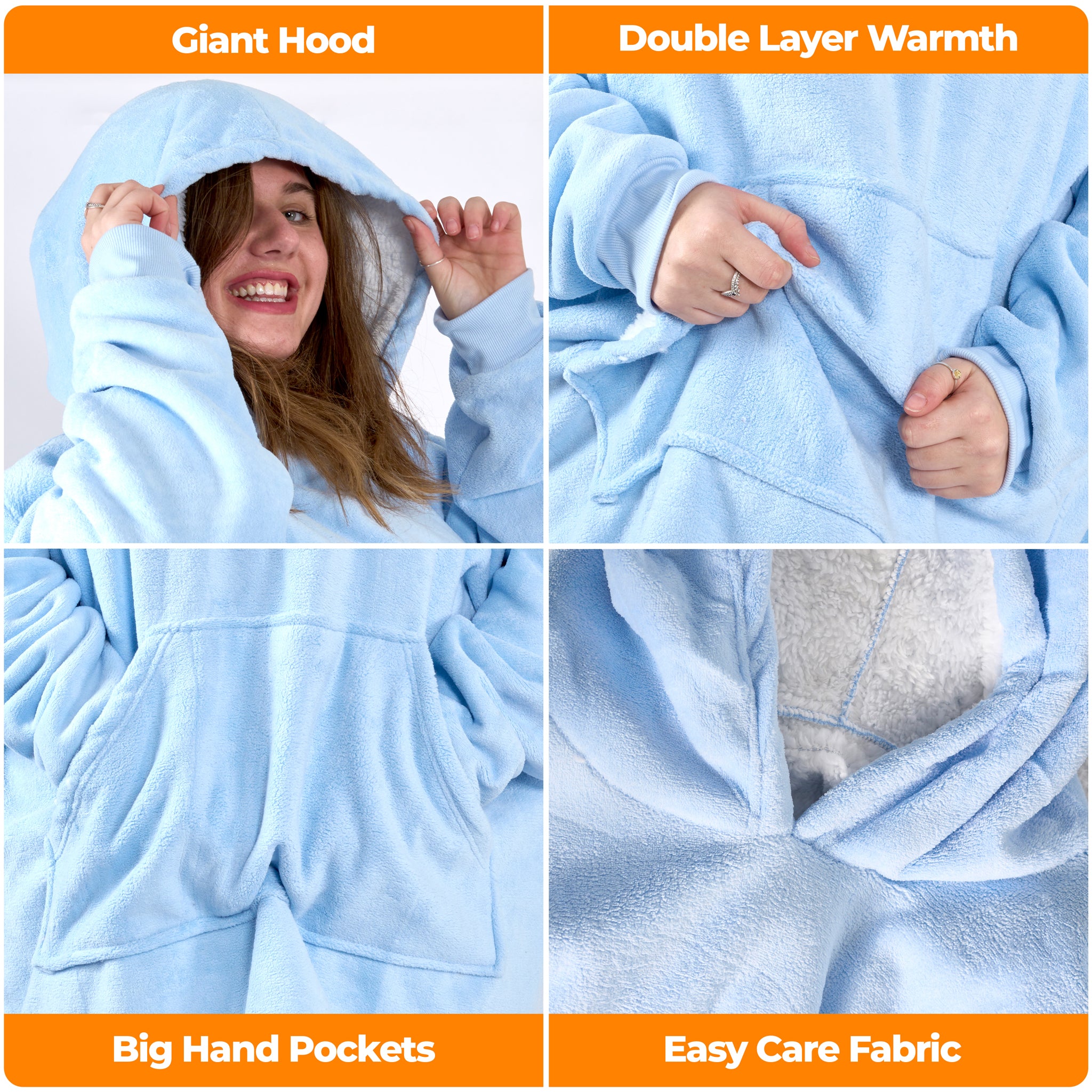 Oversized Sherpa Fleece Hoodie Blanket - Baby Blue