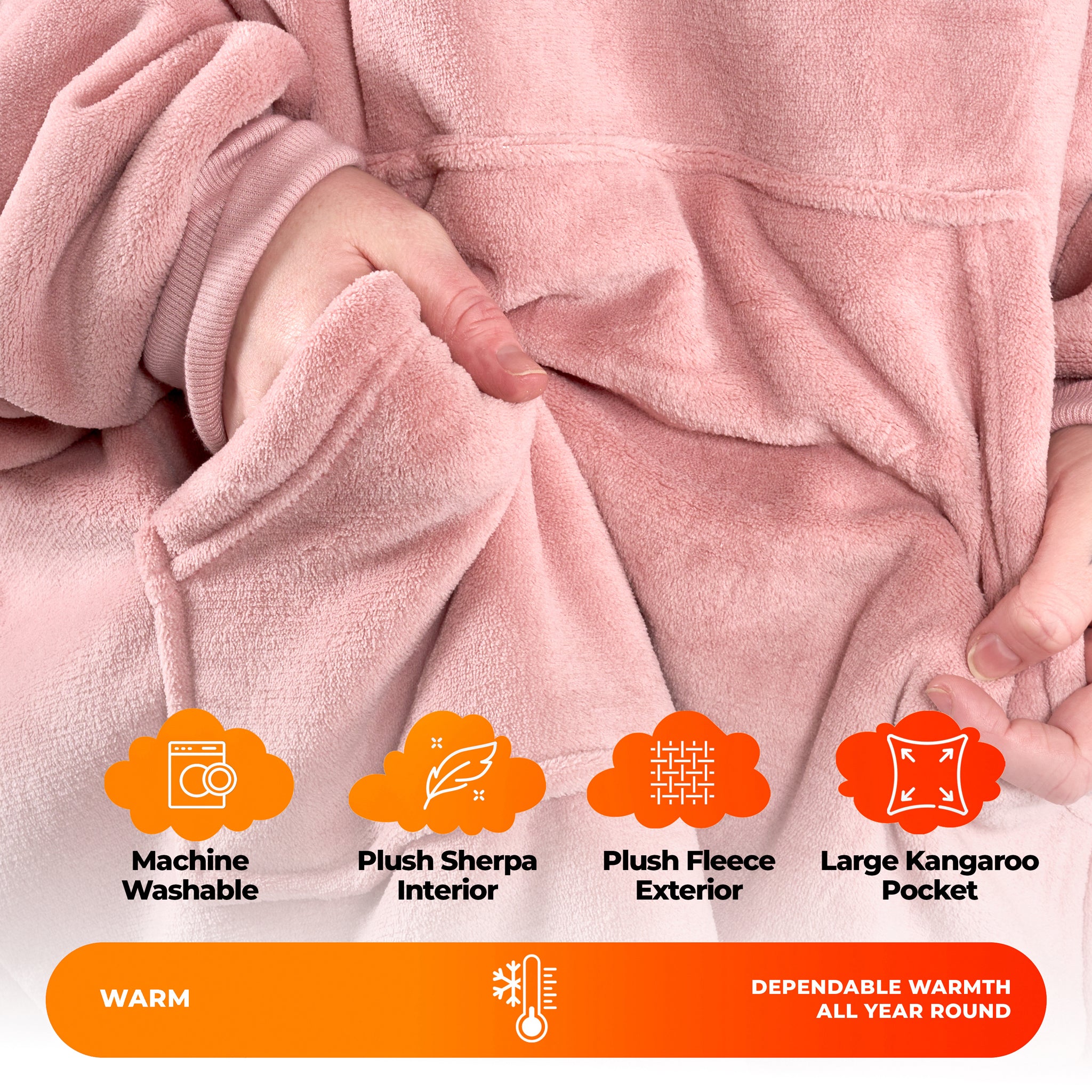 Oversized Sherpa Fleece Hoodie Blanket - Blush Pink
