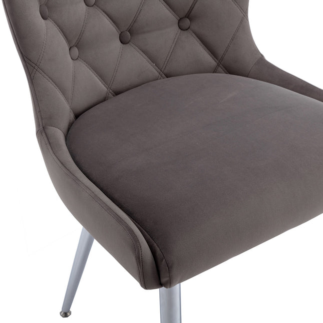 Button Back Dining Chair - Grey Velvet - Set of 2