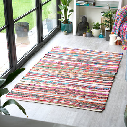 Chindi Handwoven Multi Coloured Recycled Rag Rug